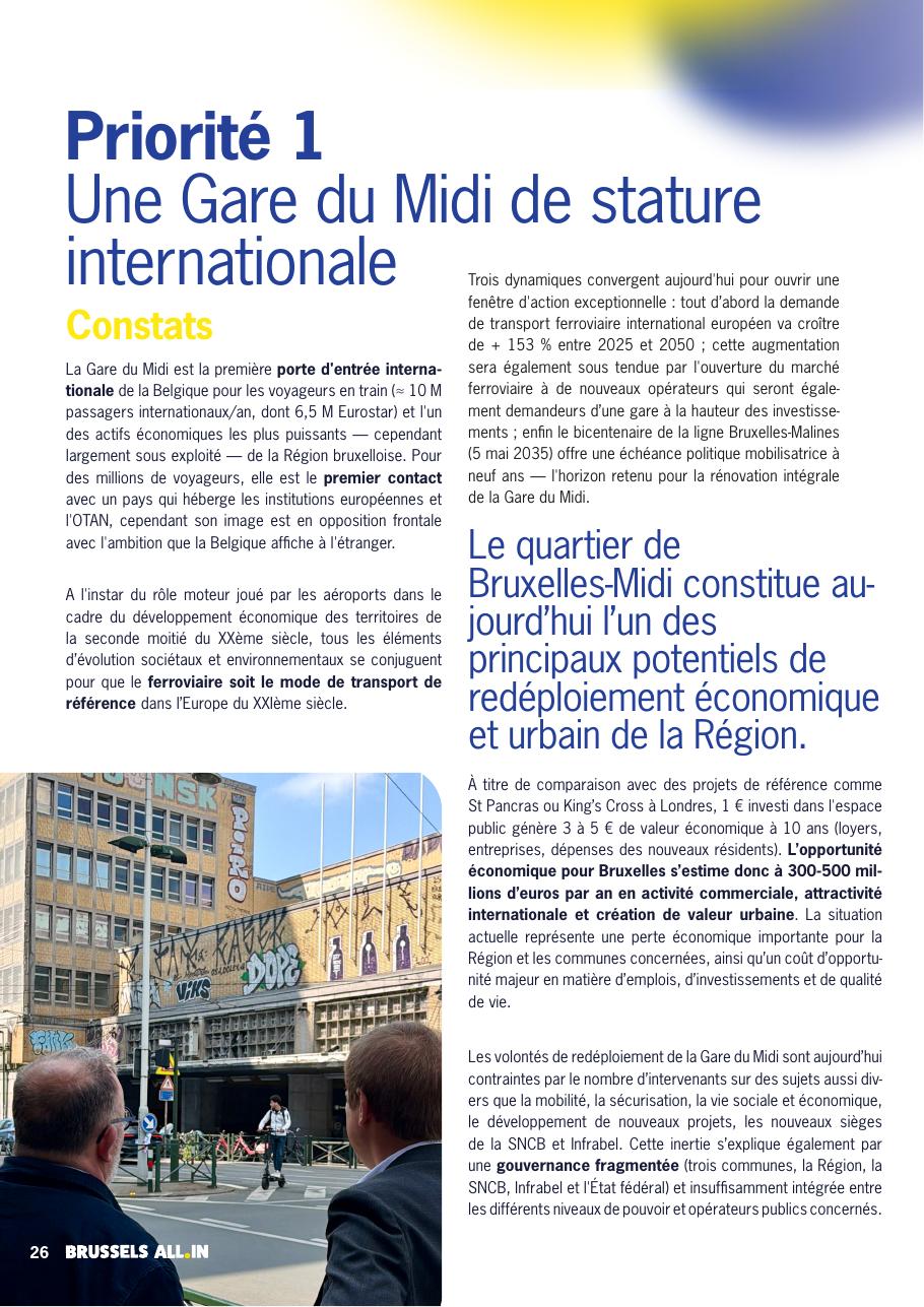 Page Priorité 1 — Gare du Midi de stature internationale, extrait de la brochure Brussels All.In.